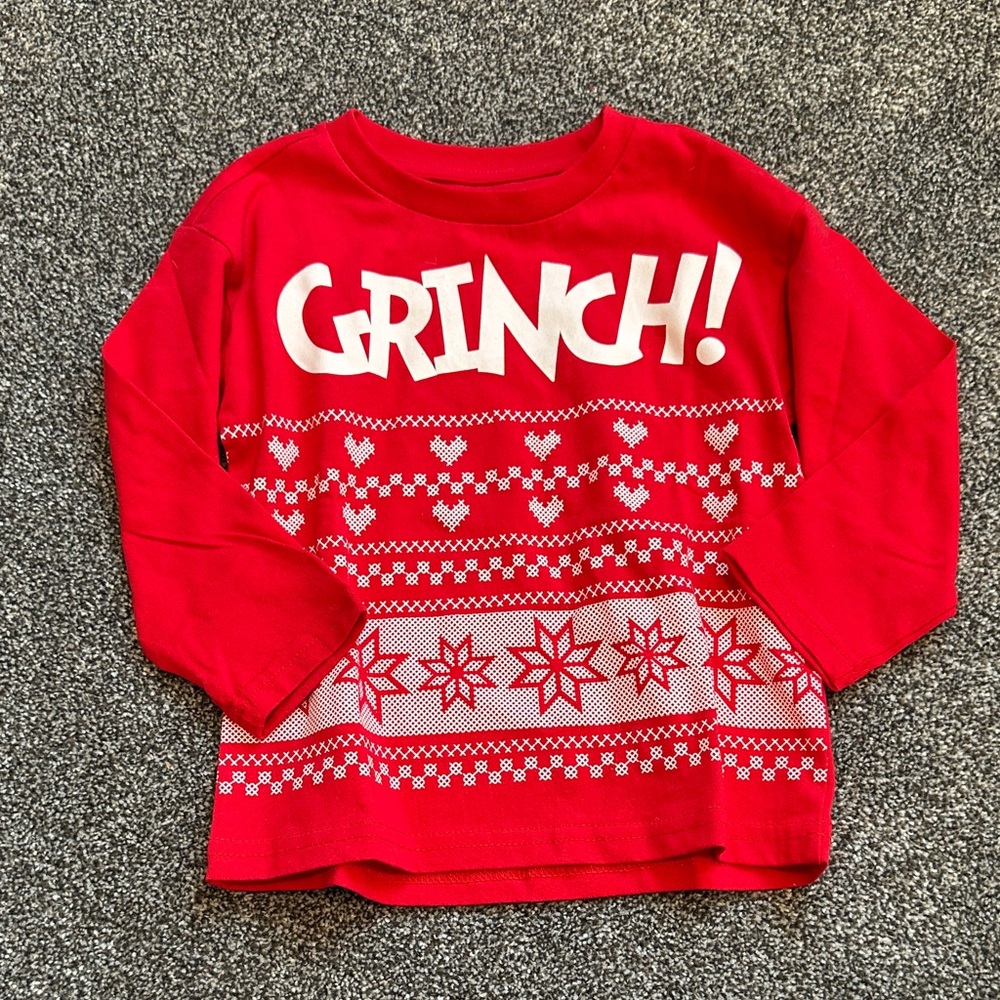 Festive Red Grinch Long Sleeve Kids Tee